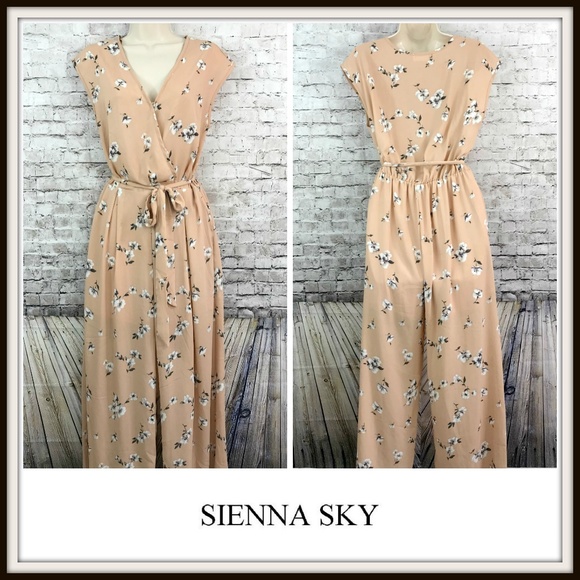 Sienna Sky Pants - Sienna Sky Blush Pink Floral Faux Wrap Jumpsuit